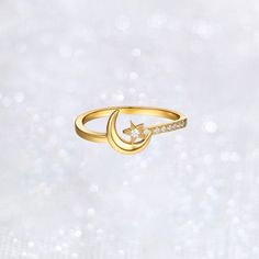 Crescent Moon and Star Ring, wrap these golden celestial charms around your finger for daytime shine and evening sparkle. Perfect gift for your loved ones, Great for everyday wear or special occasions. [Made to Order] * Metal: 925 Sterling Silver  Custom Gold Color: Sterling Silver, 18K Rose Gold Vermeil, 18K Yellow Gold Vermeil Main Stone: Cubic Zirconia, Round, 8 pcs * Metal: 14K Gold Choice of Gold Color: Yellow Gold, Rose Gold, White Gold Main Stone: Genuine Diamond, Round, 8 pcs, Est. 0.05 Moon And Star Ring, Celestial Jewelry, Star Ring, Engraved Jewelry, Lovely Jewellery, Silver Stars, Metal Rings, Prong Setting, Round Diamonds