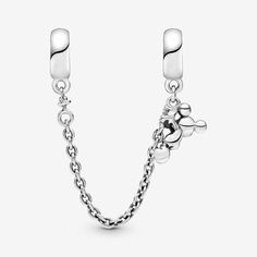 In a playful nod to the energetic personality of Disney Mickey Mouse, this sterling silver safety chain presents him climbing across the chain. Use it to keep your collection safe in a fun way. | Pandora Disney, Climbing Mickey Safety Chain in Sterling silver 5 cm Mouse Climbing, Disney Bracelet, Charms Pandora, Pandora Disney, Bracelet Pandora, Pandora Style, Pandora Bracelet Charms, Silver Design, Safety Chain