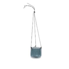 a small blue bag hanging from a metal hook