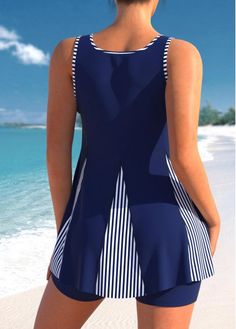 ROTITA Stripe Print Bowknot Navy Blue Tankini Set | Rotita.com - USD $6.98 Sleeveless Striped Tankini For Summer, Casual Striped Tankini For Beach, Casual Blue Tankini For Beach Season, Navy Sleeveless Tankini For Beach, Navy Sleeveless Tankini For Beach Season, Sleeveless Navy Tankini For Beach Season, Casual Striped Sleeveless Tankini, Casual Blue Tankini For Summer, Navy Sleeveless Tankini For Summer