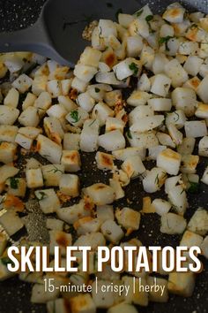 the skillet potatoes are being cooked and ready to be eaten