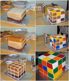 there are many different cakes made to look like rubik cubes