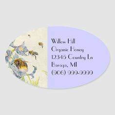 an oval sticker with the words willow hill organic honey and bees in blue on it