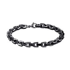 Crafted with bold style, this LYNX stainless steel chain bracelet features matte black ion-plated accents for a handsome two-tone look. Crafted with bold style, this LYNX stainless steel chain bracelet features matte black ion-plated accents for a handsome two-tone look. Clasp: lobster-claw Metal: stainless steel Length: 8.5 in. Width: 6 mm Packaging: boxed Plating: black ion plated Finish: matte Size: 8.5". Color: Multicolor. Gender: male. Age Group: adult. Black Metal Chain Bracelet With Stainless Steel Clasp, Modern Black Metal Chain Bracelet, Durable Black Stainless Steel Chain Bracelet, Black Link Chain Bracelet Modern Style, Modern Black Link Chain Bracelet, Black Link Bracelets In Stainless Steel, Black Link Chain Bracelet With Stainless Steel Clasp, Black Chain Link Bracelet, Black Chain Link Bracelet With Stainless Steel Clasp