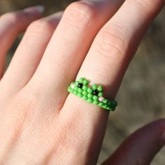 Frog Ring - Etsy Frog Bead Bracelet, Green Beaded Rings For Gifts, Green Beaded Rings For Gift, Cute Beaded Rings For Gifts, Handmade Adjustable Rings For Friendship, Handmade Cute Green Ring, Handmade Cute Green Rings, Cute Green Handmade Rings, Frog Beaded Ring