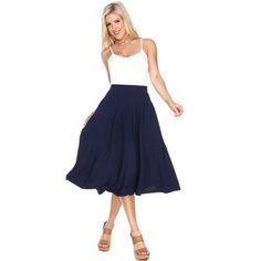 Women's Flared Midi Skirt with Pockets Navy Large - White Mark Flared Midi Skirt, Midi Skirt With Pockets, White Midi Skirt, Midi Flare Skirt, Tan Shoes, Navy Skirt, White Midi, Skirt With Pockets, White Mark