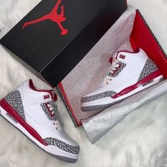 Red Shoes Jordans, Red Jordan 3 Outfit Women, Jordan 3 Cardinal Red Outfit, Retro 3 Jordans, Jordan 3 Red, Jordan 3 Cardinal Red, Air Jordan Retro 3, Red Nike Shoes, Nike Air Jordan 3