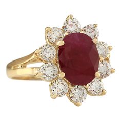 Stamped: 14K Yellow Gold Total Ring Weight: 4.5 Grams Gemstone Weight: Total Natural Ruby Weight is 2.45 Carat (Measures: 9.45x7.30 mm) Color: Red Diamond Weight: Total Natural Diamond Weight is 1.10 Carat Quantity:10 Color: F-G, Clarity: VS2-SI1 Face Measures: 15.75x14.00 mm Sku: [703789W] Yellow Gold Diamond Ring, Red Diamond, Gold Diamond Ring, Gold Diamond Rings, Natural Ruby, Druzy Ring, Natural Diamonds, Gold Diamond, Heart Ring