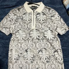 White Floral See Through Lace Polo Shirt. Never Worn And In Great Condition. White Floral Print Collared Top, White Collared Top With Floral Print, Polo Shirt Colors, Floral Shirt, Floral Lace, Asos, Color White, Polo Shirt, Man Shop