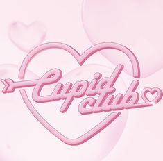 a pink heart with an arrow and the word cupid club written in cursive font