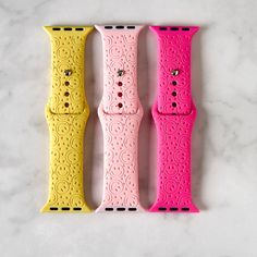 "These watch bands are standard size silicone replacement watch band with Great laser Engraved special Design. These sport silicone watch band are made from smooth soft silicone, comfortable to your skin. Compatibility: These apple watch bands are compatible with all iWatch SE and series 7/6/5/4/3/2/1. Sizes available: - 38/40/41mm S/M 5.1\"-7\" wrist - 38/40/41mm M/L Fits 6.1\"-8.7\"  wrist - 42/44/45mm S/M Fits 5.5\"-7.1\" wrist - 42/44/45mm M/L Fits 6.3\"-9.1\"  wrist Custom: We can also do c Pink Adjustable Silicone Watch Bands, Pink Silicone Adjustable Watch Bands, Bracelets Apple Watch, Emoji Face, Laughing Emoji, Bracelet Apple Watch, Emoji Faces, Silicone Watch Band, Special Design