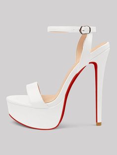 150mm Women's Open Toe Platform Ankle Strap High Heel Matte Sandals Red Bottom Shoes Red Bottom Heels, Red Bottom Shoes, Shoe Nails, Pants Skirts, Fun Heels, Red Bottom, Ankle Strap High Heels, Business Wear, Synthetic Materials