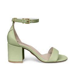 Available for Pre-order. Estimated ship date in mid-April. Ease into casual elegance with this updated version of the block heel sandal with a slimmed down back heel wrap for added comfort. Made for open-toe season, the minimal silhouette pairs with every spring and summer outfit and the modern block heel lets you play in grass or gravel without fear of ruining your heels. Crafted from bamboo leather, these sandals are water resistant and durable with a soft and rich hand feel.Included Accessori Sage Green Heels, Green High Heels, Heels Aesthetic, Green Flats, Green Sandals, Green Heels, Leather Block Heels, Green Shoes, Heel Sandal