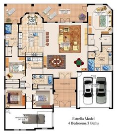 the floor plan for an apartment with three bedroom and two bathrooms