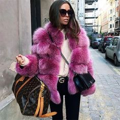 Pink Fur Coat, Luxury Jacket, Winter Fur Coats, Fox Fur Jacket, Moda Chic, Pink Fur, Women Overcoat, Fur Coats Women, Casual Outerwear