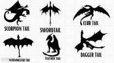 the silhouettes of different types of dragon logos