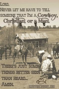 a cowboy kneeling down next to a horse