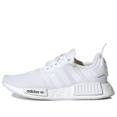 Adidas NMD_R1 J 'Triple White' Cloud White/Cloud White/Crystal White FW0432 (SNKR/Cozy/Casual/Low Top/Breathable) Summit White Casual Sneakers For Light Sports, Casual Summit White Sneakers For Light Sports, Casual Breathable Summit White Sneakers, Casual Summit White Breathable Sneakers, Adidas White Athletic Fit Sneakers, Casual White Running Shoes With Three Stripes Branding, White Running Shoes With Three Stripes For Light Sports, White Adidas Sneakers With Elastic Laces, Adidas White Sportswear Sneakers