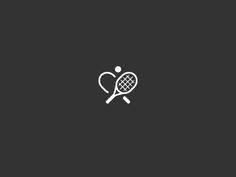 a tennis racket with a heart in the middle on a dark background, logo design