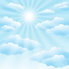 the sun shines brightly through the clouds in this blue sky with white fluffy clouds