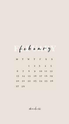 a calendar with the word february written in black and white ink on a beige background