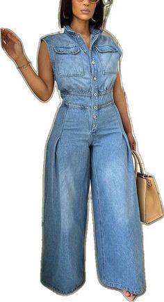 Plus Size Vacation, Wide Leg Jumpsuits, Denim Jumpsuits, Cardigan Sweater Jacket, Graphic Tops, Denim Jumpsuit, Wide Leg Denim, Wide Leg Jumpsuit, Shirt Collar