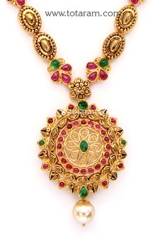 22 Karat Gold Necklace with Beads & Japanese Culture Pearl (Temple Jewellery) - 235-GN4287 - in 22.250 Grams for USD $1799.99. 
Made in India by Totaram Jewelers Online this product is in Gold - 22 Karat BIS Hallmark 916 KDM Gold  & is an excellent gift for Adult - Women. Ships fully insured with secured guaranteed delivery for free with your order over $250 from New Jersey USA & comes with 30 days exchange policy. 22k Gold Temple Jewelry Necklaces, Festive Gold Pearl Necklace In Temple Jewelry Style, Yellow Gold Temple Jewelry Pearl Necklace For Festivals, Gold Pearl Necklace For Festivals, Festive Gold Temple Jewelry Pearl Necklace, Traditional 22k Yellow Gold Pearl Necklace, Gold Temple Necklace With 17 Jewels For Festivals, 22k Gold Pearl Necklace For Festivals And Celebrations, Yellow Gold Temple Jewelry Pearl Necklace For Celebration