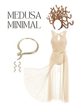 a white dress and accessories with the words medusa minimal