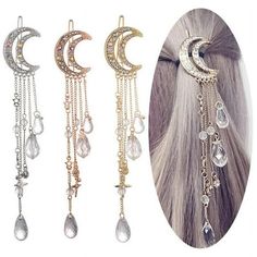 Vintage Women's Star Fringe Hairpin With Diamond Crystal Moon Star Girl Side Hairpin Features: Material: This vintage women's star fringe hairpin is made of high-quality alloy material, and the clip part is decorated with crystal ornaments to a gorgeous feeling. Design: Its design is full of and retro atmosphere, the staggered combination of and star , coupled with fringe decoration, showing a unique sense of fashion. This design not highlights the feminine beauty, but also presents a sense of m Decorative Hair Clips, Pentagram Pendant, Crystal Hair Clips, Rhinestone Hair Clip, Crystal Hair Pins, Cheap Hair Products, Hair Accessories Clips, Hair Beads, Fashion Hair Accessories