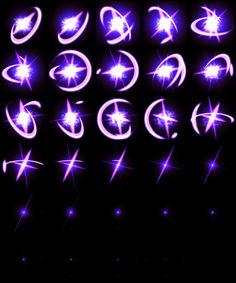 purple stars and swirls are arranged in the shape of circles on a black background