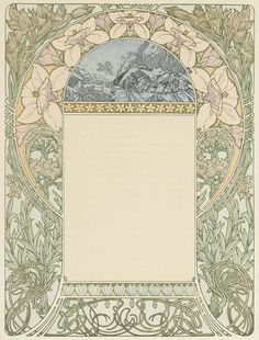 an ornate frame with flowers and leaves on it, in the style of art nouveau