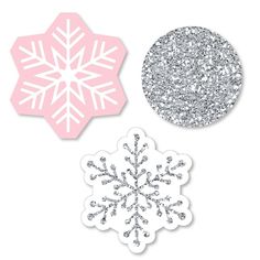 Pink Winter Wonderland Shaped Cut Outs INCLUDES 24-snowflake party shape cut outs - Great for bringing all your DIY party ideas to life! DIY PARTY SUPPLIES: Pink Winter Wonderland shaped cut outs include 24 paper die cuts in three different darty shapes that coordinate with the Pink Winter Wonderland theme. Set of 24 snowflake shapes SIZE 8 pink snowflake paper die cuts (2.25" X 2.5"), 8 silver circle paper die cuts (2" X 2"), 8 silver snowflake paper die cuts (2.25" x 2.5"). The unique design m Snowflake Birthday Party, Pink Winter Wonderland, Winter Wonderland Party Theme, Wonderland Party Decorations, Snowflake Party, Snowflake Cutouts, Winter Wonderland Theme, Diy Party Supplies, Holiday Snowflakes