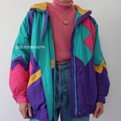 80s Fashion Colorful, Holographic Outfit Aesthetic, Alternative Fashion Colorful, Pop Clothes, 80s Clothes, Windbreaker Outfit, 80s Windbreaker, Ropa Upcycling, 80s Clothing