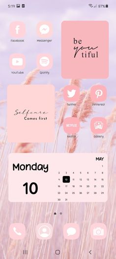 the calendar is displayed on an iphone screen with pink and white icons, including one for each month