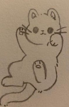 a drawing of a cat sitting on its back with it's paw up in the air