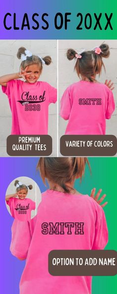 Class of 2038 Shirt Kindergarten Shirt First Day of School - Etsy Short Sleeve Shirt With Name Print For School Events, Pink Short Sleeve T-shirt For College, Custom Print Pink Top For College, Pink Short Sleeve T-shirt For School Events, Pink Custom Print Top For College, Cotton Shirt With Name Print For School Events, Pink Crew Neck Shirt For College, Cotton T-shirt For College Events, End Of School Year, Pre-shrunk Long Sleeve Shirt For College