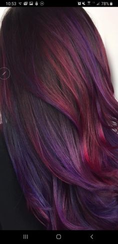 Dark Red With Purple Highlights, Dark Red Hair Color Burgundy Purple Fall, Dark Hair With Fun Colors, Subtle Hair Color Fun For Brunettes, Burgundy With Purple Highlights, Purple And Red Hair Highlights, Red And Purple Peekaboo Hair, Red And Purple Highlights In Brown Hair