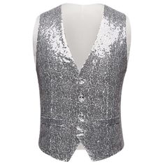 Men's Sequin Fashion Vest Sliver - www.tuxedoaction.com Stage Style, Sequin Fashion, Sequin Vest, Fashion Vest, Mens Suit Vest, Sequins Fabric, Last Minute Halloween Costumes, Normal Temperature, Stage Costume