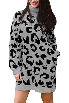 Pink Queen Women's Loose Turtleneck Oversize Long Pullover Sweater Dress Brown XL at Amazon Women’s Clothing store Winter Outfits Ideas For Women, Maxi Dress Outfit Casual, Oversize Turtleneck, Leopard Sweater Dress, Sweater Dress Outfits, Long Sleeve Dress White, Black Dress Outfit Party, Turtleneck Outfits, Winter Outfit Ideas For Women