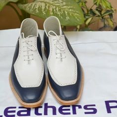 Bespoke Handmade Blue White Oxford Lace up Dress Formal Shoes on Storenvy White Oxford, Quality Leather Boots, Custom Design Shoes, Lace Up Dress, Oxford White, Blue And White Style, Dress Formal, Formal Shoes, Handmade Shoes