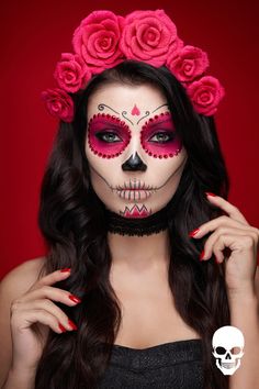 Sugar Skull Makeup Pretty, Simple Sugar Skull Makeup, Ghost Makeup, Cat Halloween Makeup, Creative Halloween Makeup, Joker Halloween