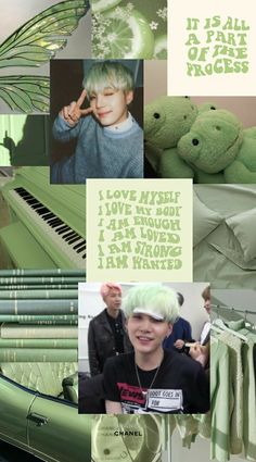 Suga Yoongi wallpaper aesthetic mint green BTS bangtan boys K-pop lockscreen collage gummy smile Bias K Pop Green Wallpaper, Green Yoongi Wallpaper, Yoongi Green Aesthetic Wallpaper, Min Yoongi In Green, Wallpaper Aesthetic Mint Green, Suga Green Wallpaper, Suga Green Aesthetic, Mint Green Lockscreen, Green Bts Wallpaper