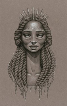 a drawing of a woman with braids on her head