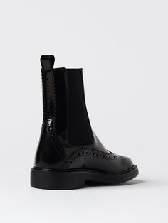 Flat Ankle Boots TOD'S Woman color Black Fall Ankle-high Boots With Brogue Detailing, Brogue Detailing Flat Heel Boots For Fall, Fall Brogue Detailing Flat Heel Boots, Flat Heel Brogue Boots For Fall, Fall Boots With Brogue Detailing, Black Ankle Boots With Brogue Detailing, Flat Heel Brogue Boots For Work, Black Brogue Detailed Closed Toe Boots, Black Brogue Closed Toe Boots