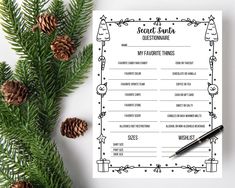 a printable christmas party game with pine cones and evergreen branches on top of it