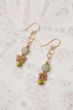 The Surrender Collection is soft and captivating. Featuring an amazonite focal these earrings have a lovely colorway and are ideal for pairing with other items from the collection. Gold Filled (nickel and lead-safe) Amazonite, Sunstone 2", with gold filled ear wires We hand select our natural materials, thus there may be slight variations in color and/or size that will not detract from the overall aesthetic Our unique handcrafted designer jewelry for women is made in America, each design created Amazonite Drop Earrings As Gift, Elegant Amazonite Dangle Jewelry, Elegant Everyday Amazonite Jewelry, Amazonite Natural Stone Earrings For Gifts, Chrysoprase Gemstone Drop Earrings, Aventurine Natural Stone Dangle Jewelry, Elegant Amazonite Earrings As A Gift, Elegant Amazonite Earrings For Gift, Elegant Nickel-free Chrysoprase Jewelry