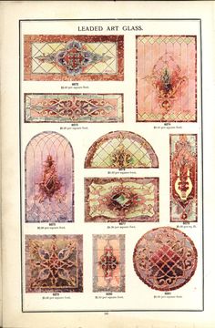 an old book with pictures of stained art glass in different shapes and sizes on it