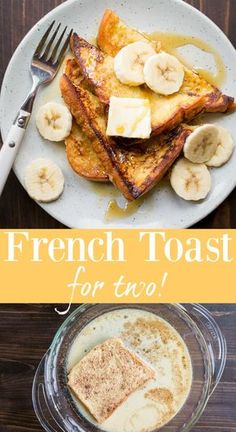 french toast for two with bananas and syrup