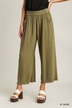 introducing our breezy bliss linen pants, where effortless style meets ultimate comfort for all your summer adventures! these pants feature a trendy elastic waistband and wide-leg silhouette, offering a relaxed yet chic look that's perfect for any occasion. crafted from a luxurious blend of linen and cotton, they provide breathability and softness, ensuring you stay cool and comfortable all day long. complete with convenient side pockets and frayed hem bottoms for a touch of laid-back charm, the Relaxed Fit Wide Leg Pants For Vacation, Casual Linen Harem Pants For Vacation, Wide Leg Harem Pants With Pockets For Vacation, Vacation Wide Leg Pants With Pockets, Spring Relaxed Wide Leg Harem Pants, Relaxed Fit Linen Wide Leg Pants For Day Out, Spring Vacation Wide Leg Pants With Pockets, Wide Leg Pants With Pockets For Spring Vacation, Beach Linen Harem Pants With Pockets