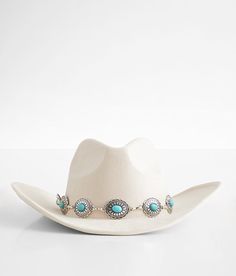 Fame Accessories Turquoise Conch Cowboy Hat - Cream , Women's Ivory Faux suede structured hat Interior cinch tie band 3 1/2 brim One size fits most. 90% Polyester 10% Alloy. Machine wash cold. Do not bleach. Do not tumble dry. Cool iron. Do not dry clean. Apparel & Accessories > Clothing Accessories > Hats Cowboy Hat Outfit Woman, Cowgirl Hats Western, Cowboy Hats Women, Custom Cowboy Hats, Brown Cowboy Hat, The Fame, Bridal Hat, Cowboy Outfits, Western Hats